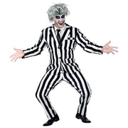 Op deze afbeelding zie je een Kostuums, van het merk Widmann. Streepjes Beetlejuice Spook Man Kostuum