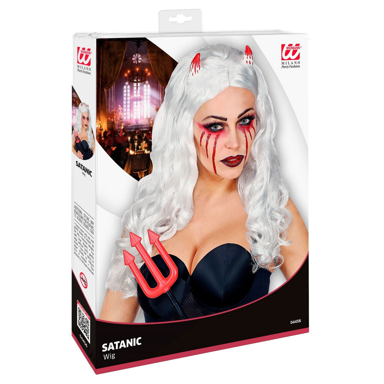 Op deze afbeelding zie je een Accessoires, van het merk Widmann. Pruik Met Horentjes Satanische Vrouw