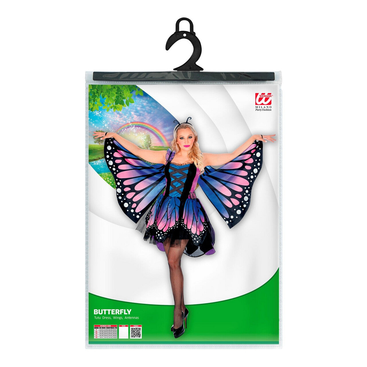 Op deze afbeelding zie je een Kostuums, van het merk Widmann. Prachtige Paars Roze Vlinder Vrouw Kostuum