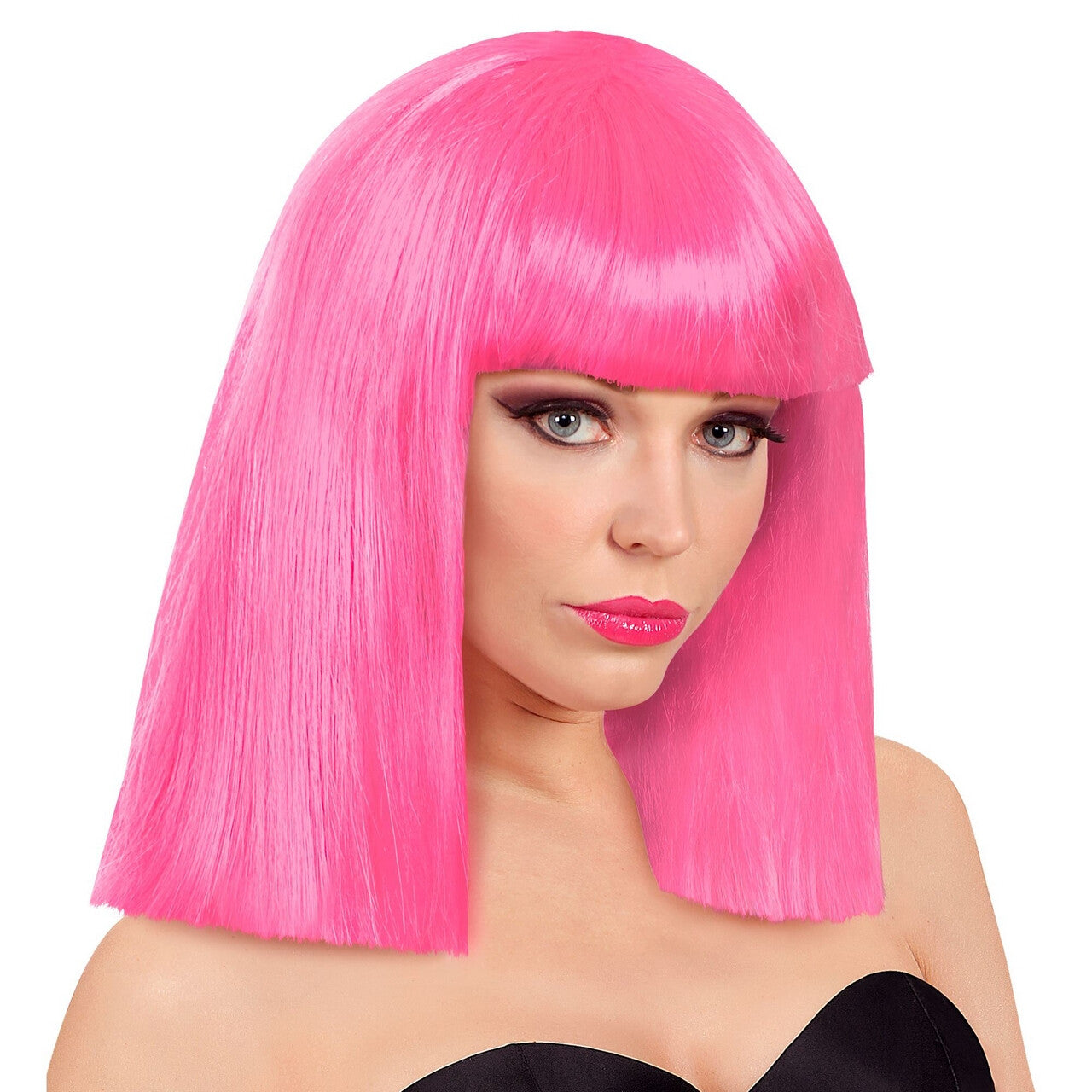 Op deze afbeelding zie je een Accessoires, van het merk Widmann. Pruik Showgirl Steil Haar Donkerroze