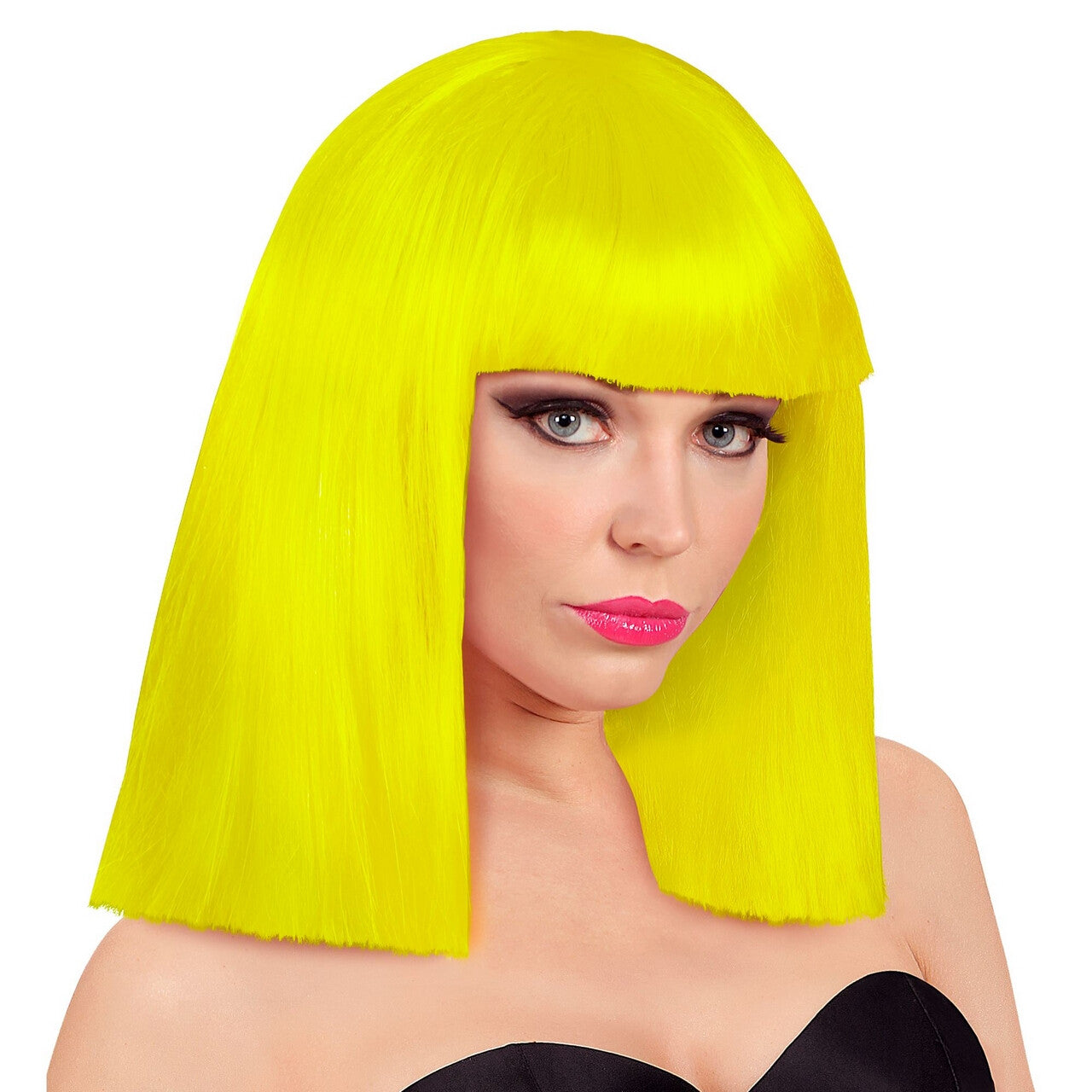 Op deze afbeelding zie je een Accessoires, van het merk Widmann. Pruik Showgirl Steil Haar Neon Geel