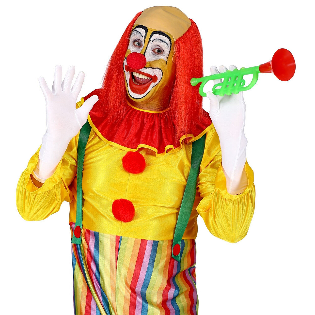 Op deze afbeelding zie je een Accessoires, van het merk Widmann. Kale Schedel Met Lang Rood Haar Clown