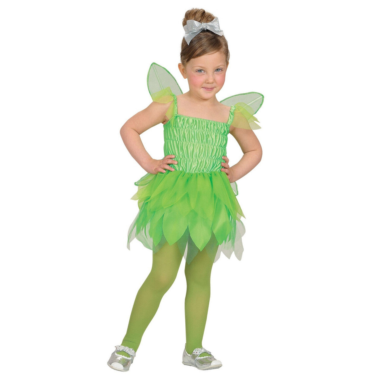 Op deze afbeelding zie je een Kostuums, van het merk Widmann. Groene Pixie Huiself Sanne Meisje Kostuum