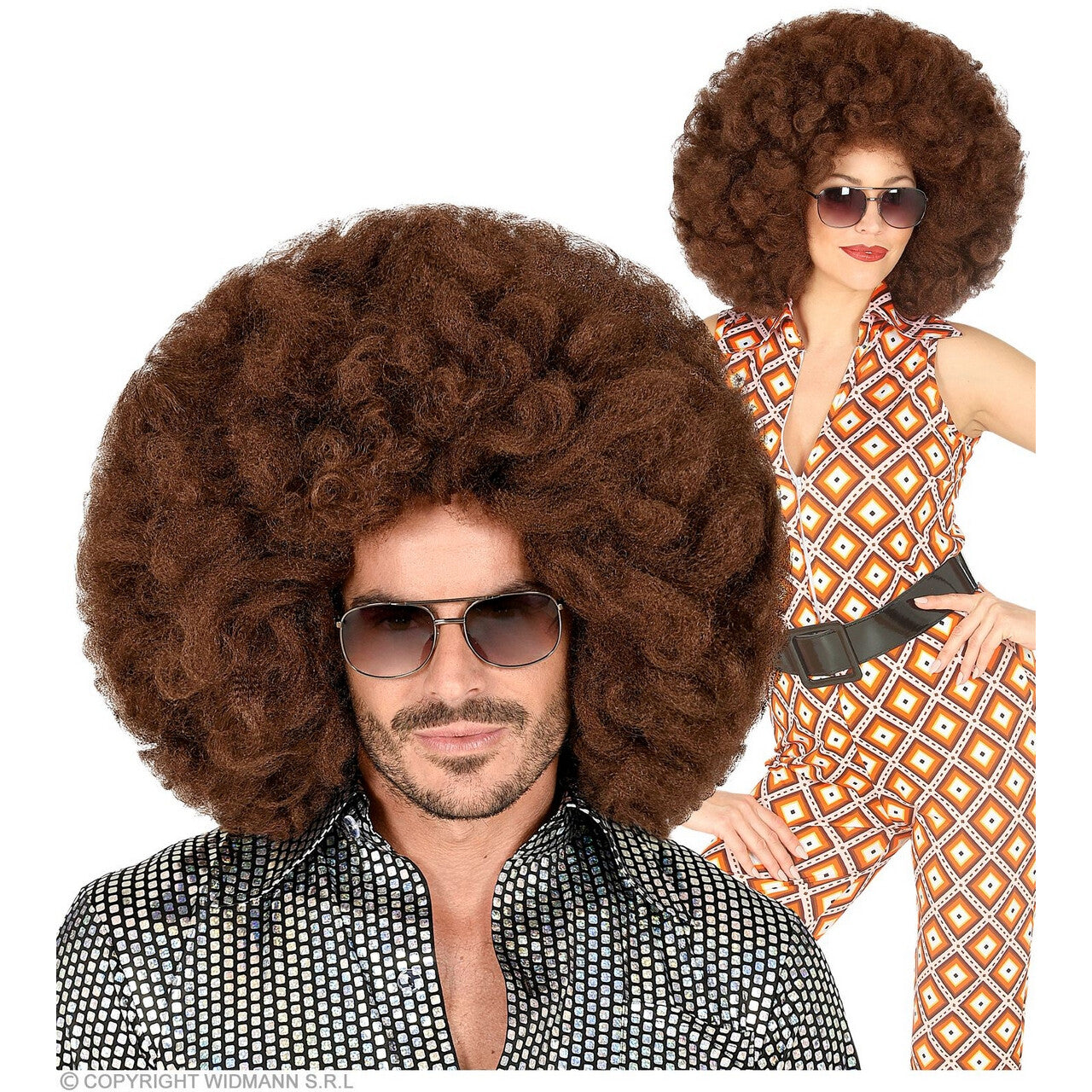 Op deze afbeelding zie je een Accessoires, van het merk Widmann. Enorm Grote Afro Pruik Bruin Bobby Ross