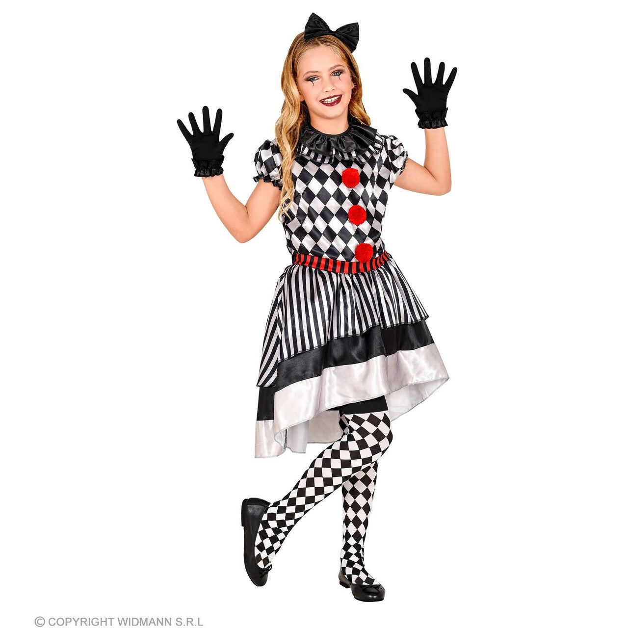 Op deze afbeelding zie je een Kostuums, van het merk Widmann. Speelse Harlekijn Pop Kind Meisje Kostuum