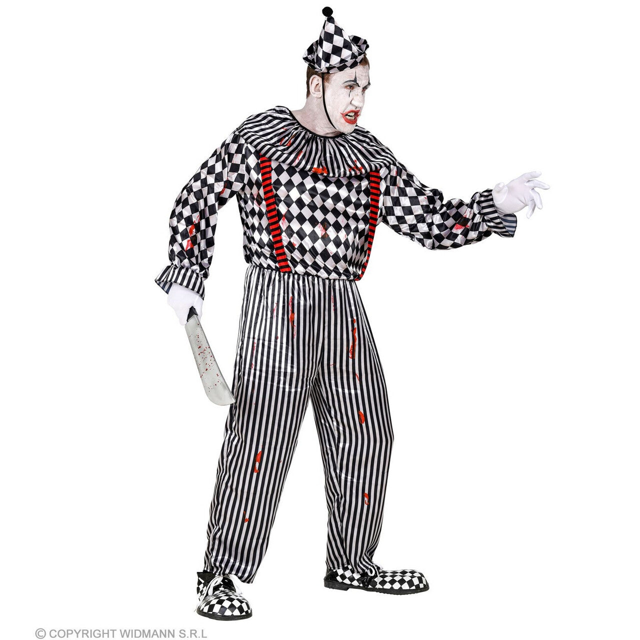 Op deze afbeelding zie je een Kostuums, van het merk Widmann. Bloedgrappige Scary Clown Man Kostuum