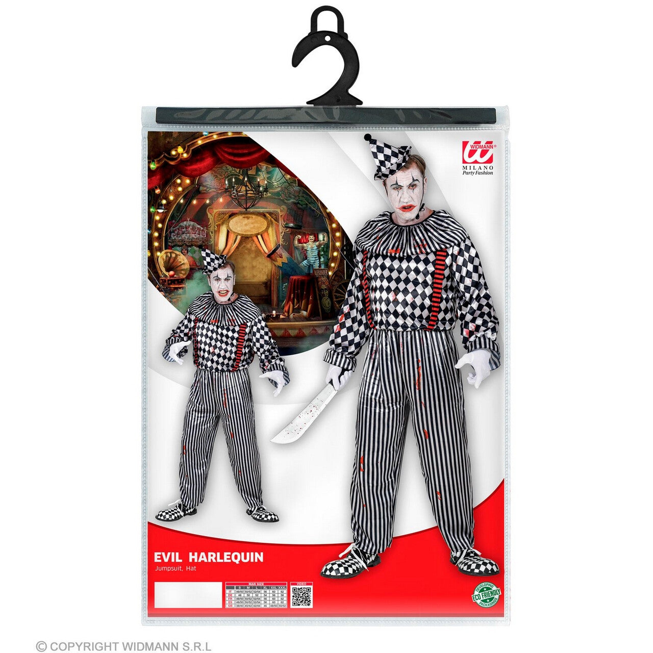 Op deze afbeelding zie je een Kostuums, van het merk Widmann. Bloedgrappige Scary Clown Man Kostuum