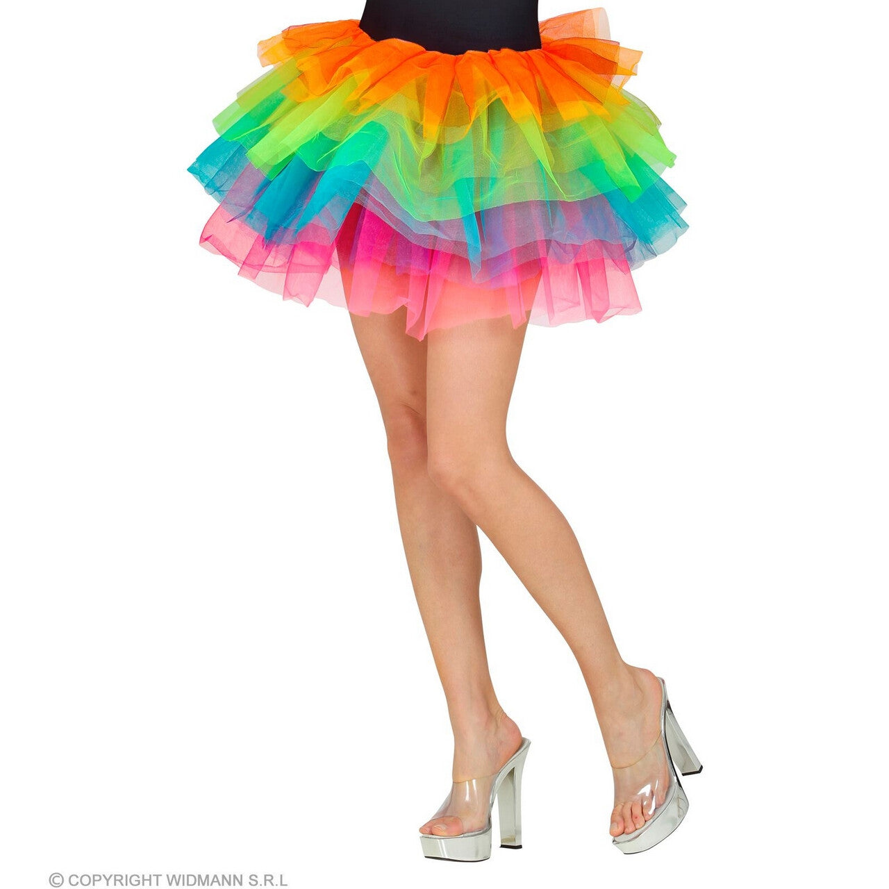 Op deze afbeelding zie je een Kostuums, van het merk Widmann. Meerlaagse Kleurrijke Tutu 45 Centimeter Regenboog Vrouw