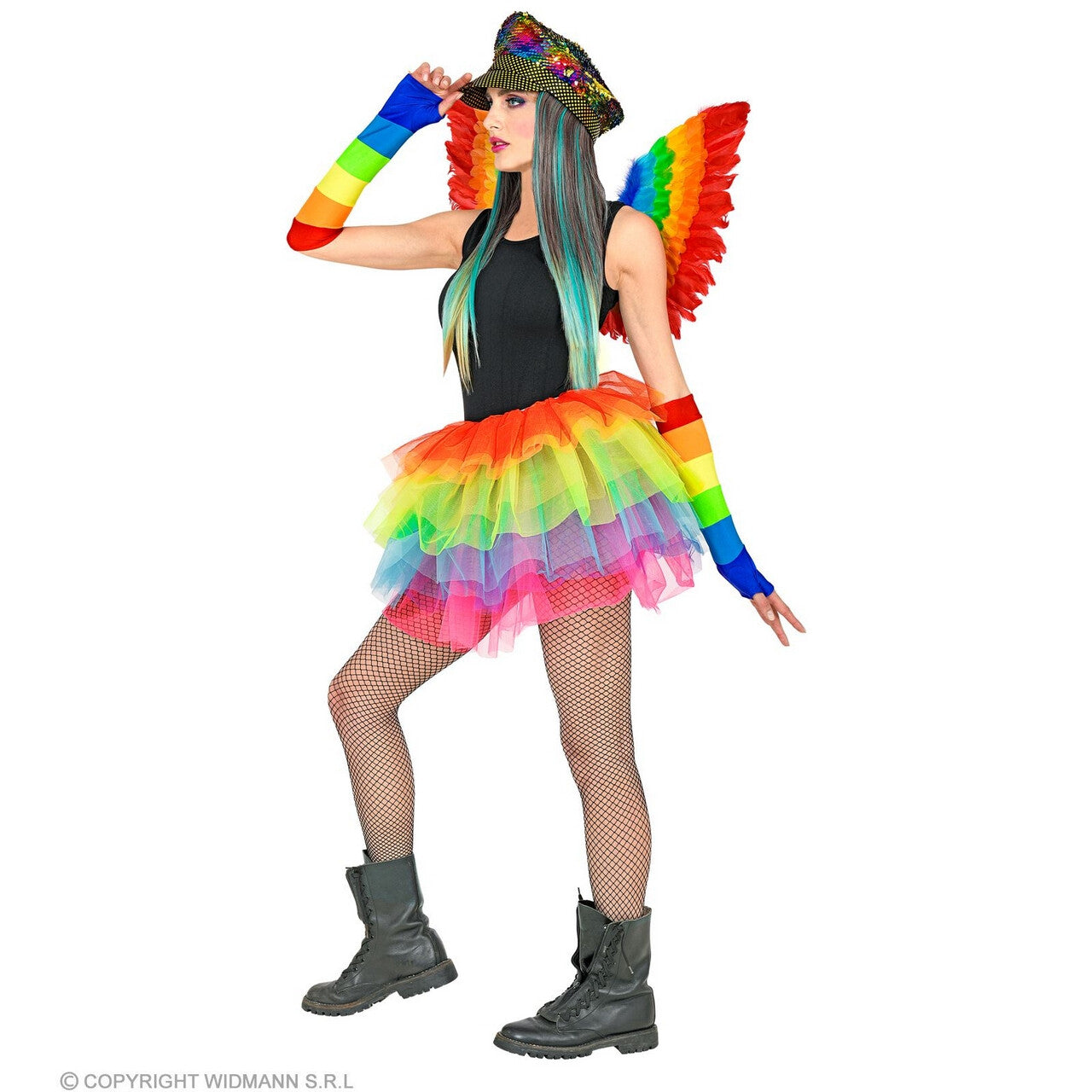 Op deze afbeelding zie je een Kostuums, van het merk Widmann. Meerlaagse Kleurrijke Tutu 45 Centimeter Regenboog Vrouw