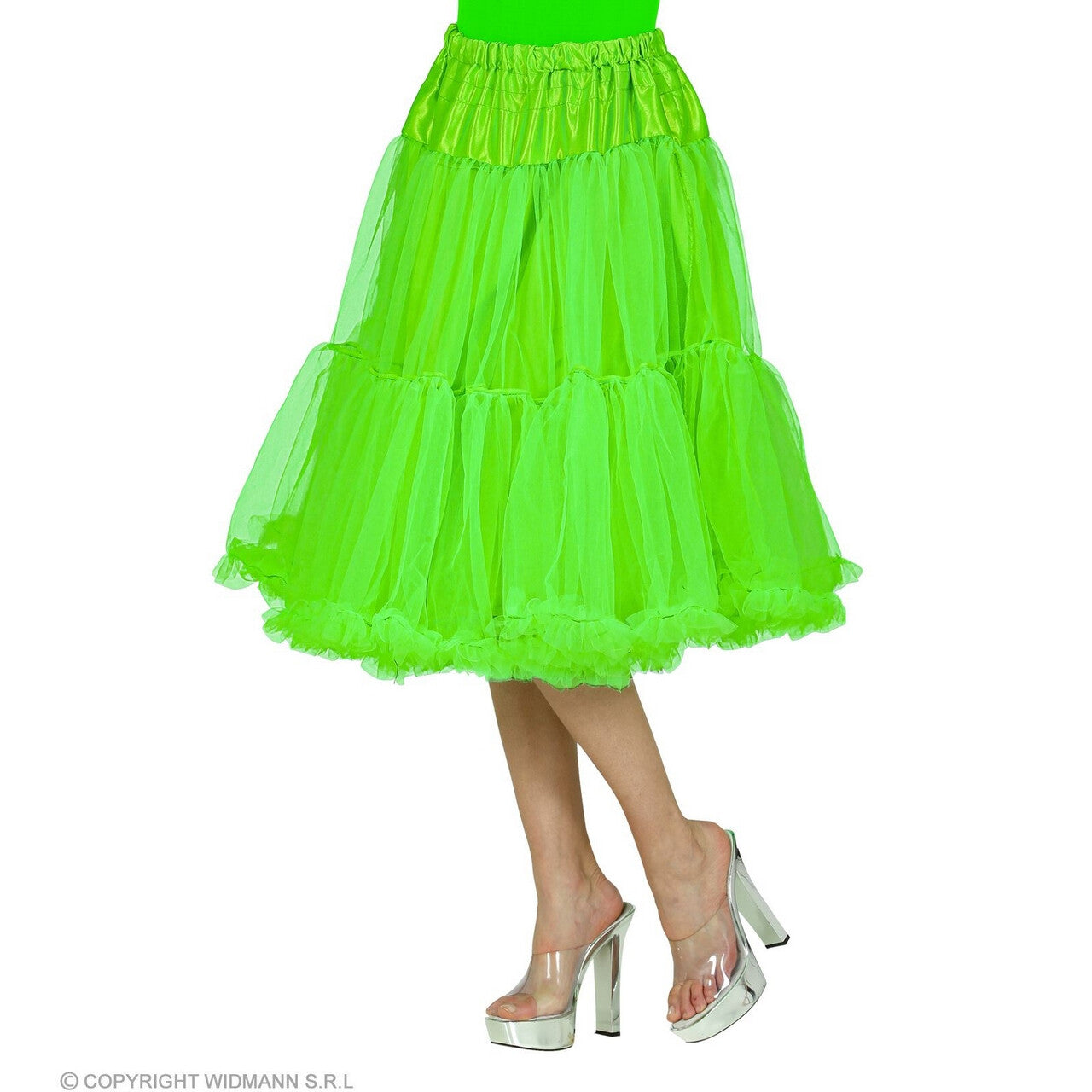 Op deze afbeelding zie je een Kostuums, van het merk Widmann. Knielange Tulle Rok Petticoat 65 Centimeter Groen Vrouw