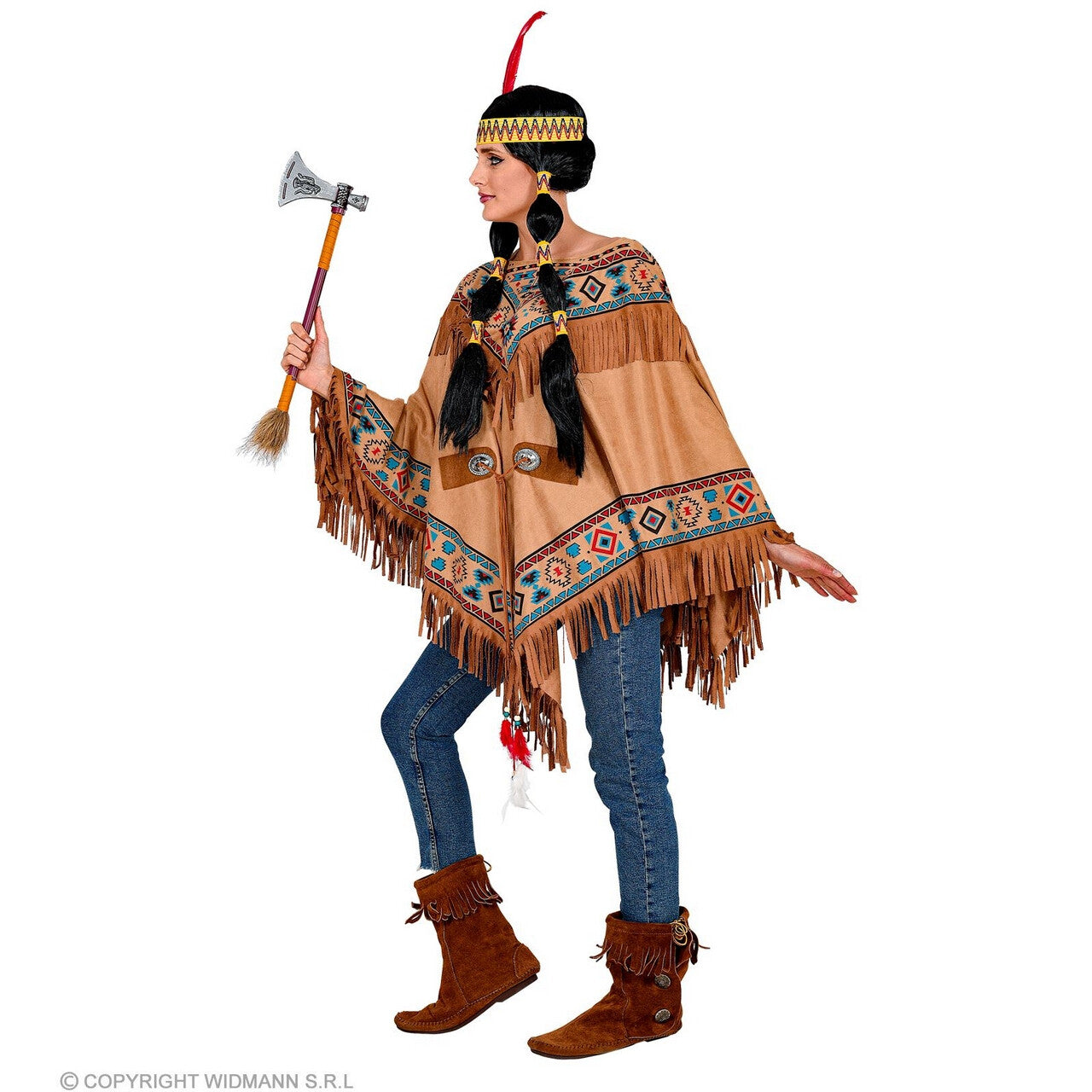 Op deze afbeelding zie je een Kostuums, van het merk Widmann. Traditionele Poncho Indiaan Met Franjes Kostuum