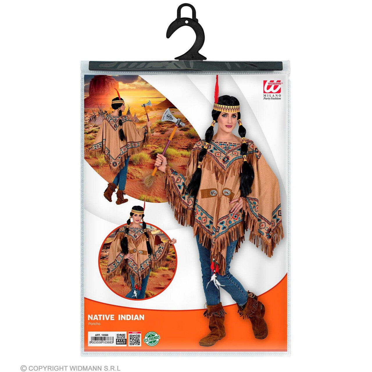 Op deze afbeelding zie je een Kostuums, van het merk Widmann. Traditionele Poncho Indiaan Met Franjes Kostuum