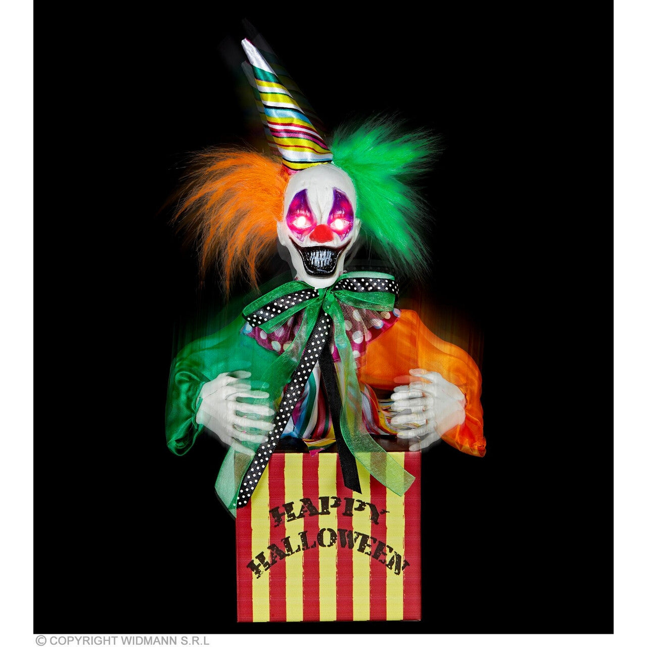 Op deze afbeelding zie je een Decoratie, van het merk Widmann. Schrikwekkende Clown In Een Doosje