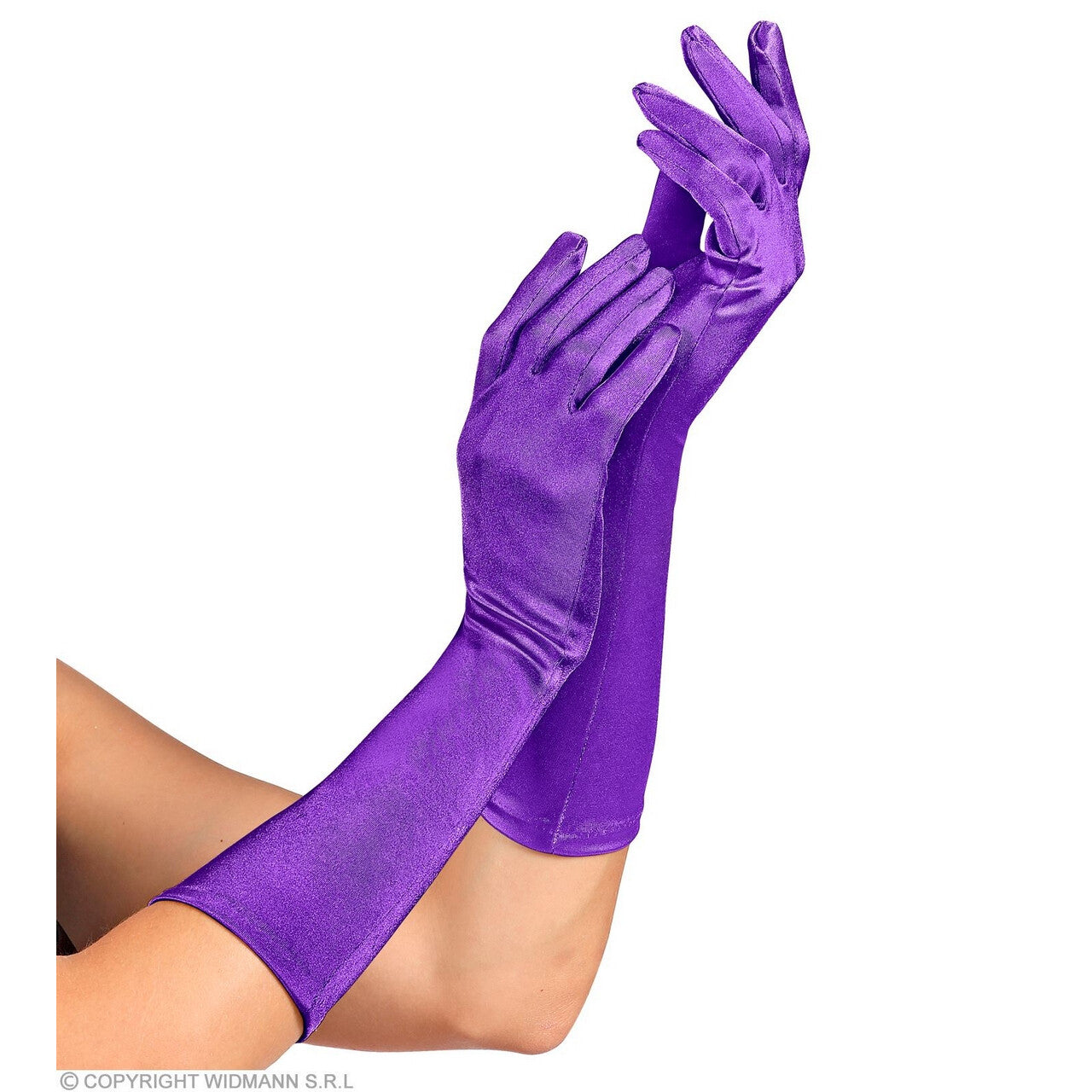 Op deze afbeelding zie je een Accessoires, van het merk Widmann. Paarse Handschoenen Satijn Elastaan 40 Centimeter Paars