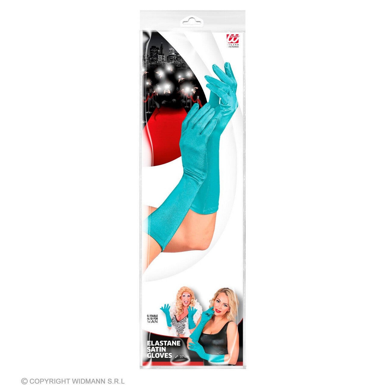 Op deze afbeelding zie je een Accessoires, van het merk Widmann. Elegante Handschoenen Satijn Elastaan 40 Centimeter Lichtblauw
