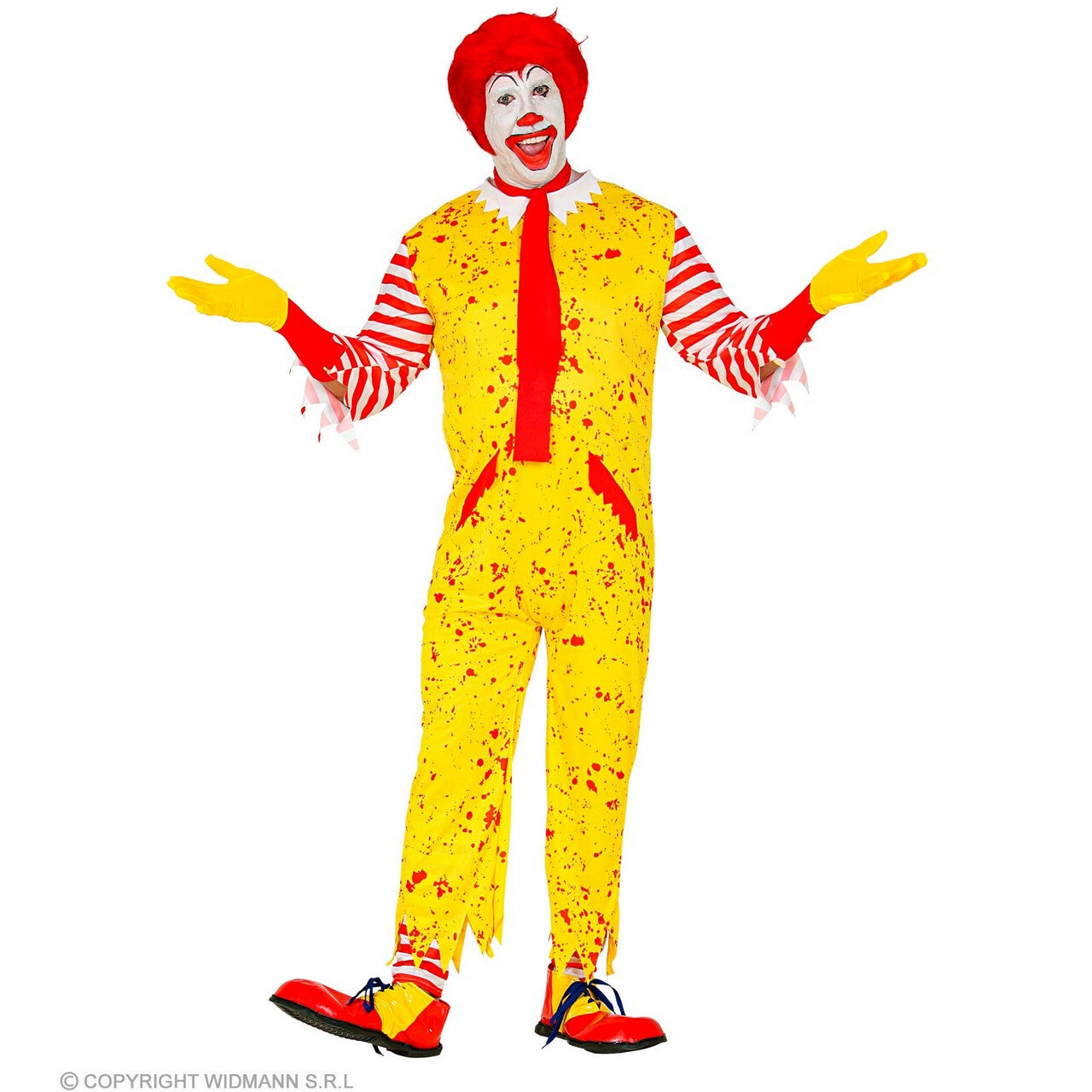 Op deze afbeelding zie je een Kostuums, van het merk Widmann. Mckiller Fastfood Clown Man Kostuum