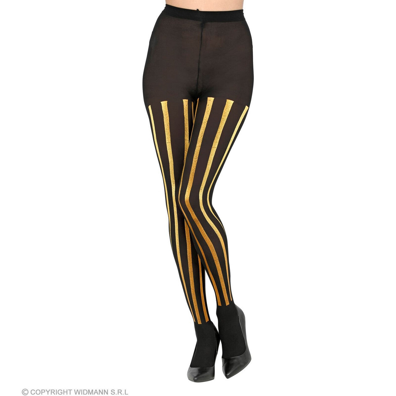 Op deze afbeelding zie je een Accessoires, van het merk Widmann. Panty Zwart Goud Gestreept Goldstripe