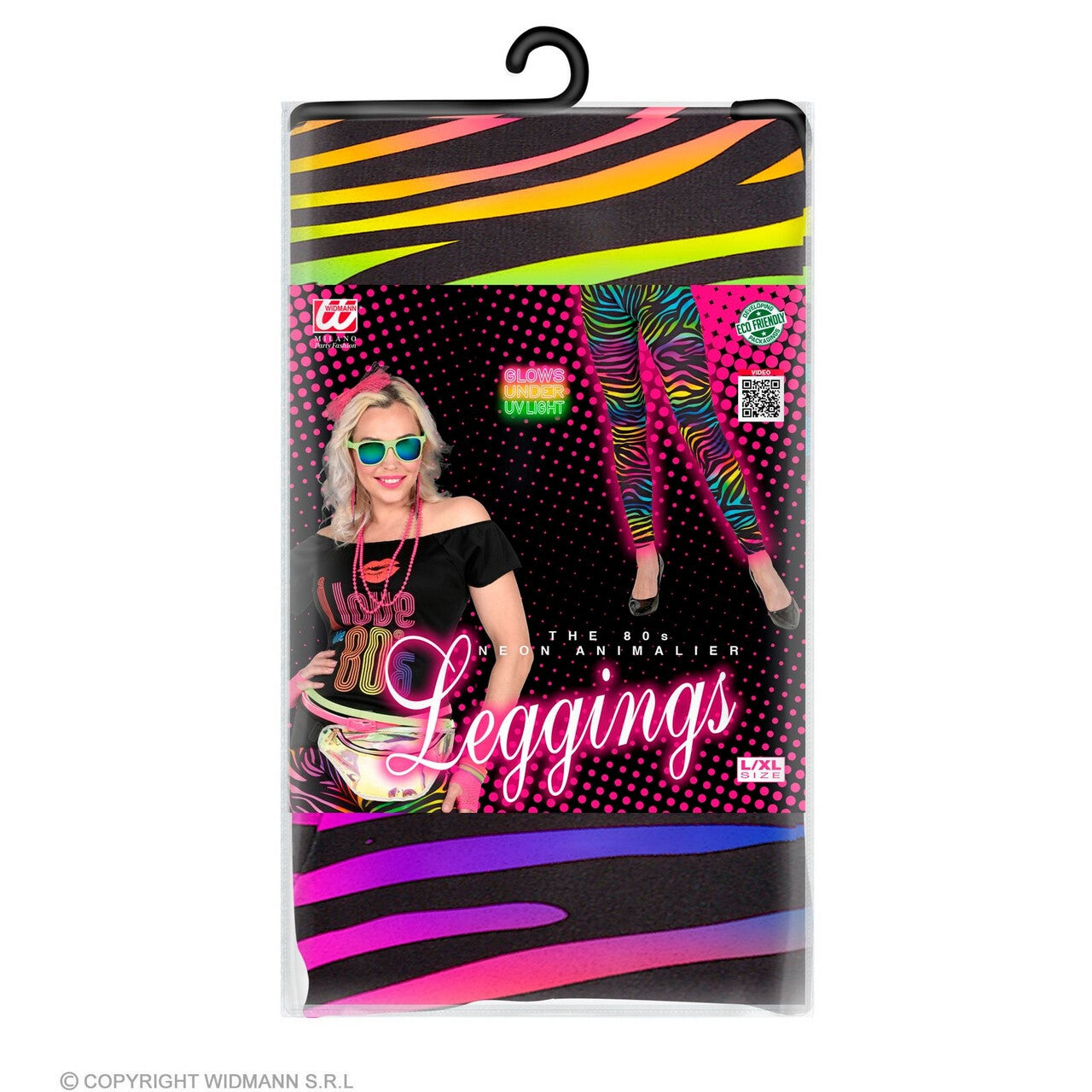 Op deze afbeelding zie je een Kostuums, van het merk Widmann. 80s Legging Conny Neon Meerkleurig Vrouw