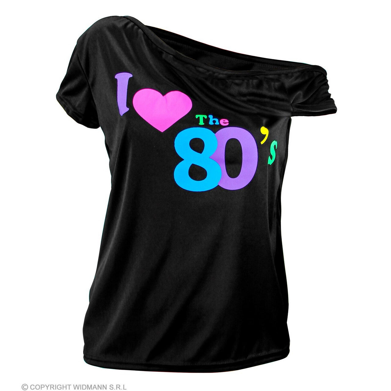 Op deze afbeelding zie je een Kostuums, van het merk Widmann. Cool 80s Shirt Zwart Vrouw