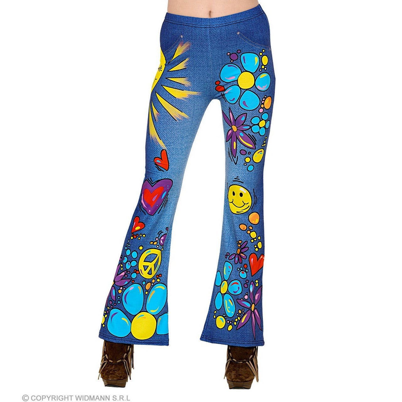 Op deze afbeelding zie je een Kostuums, van het merk Widmann. 70s Legging Hippie Peace Love And Happiness Vrouw