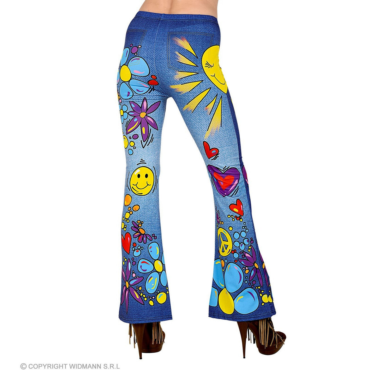 Op deze afbeelding zie je een Kostuums, van het merk Widmann. 70s Legging Hippie Peace Love And Happiness Vrouw