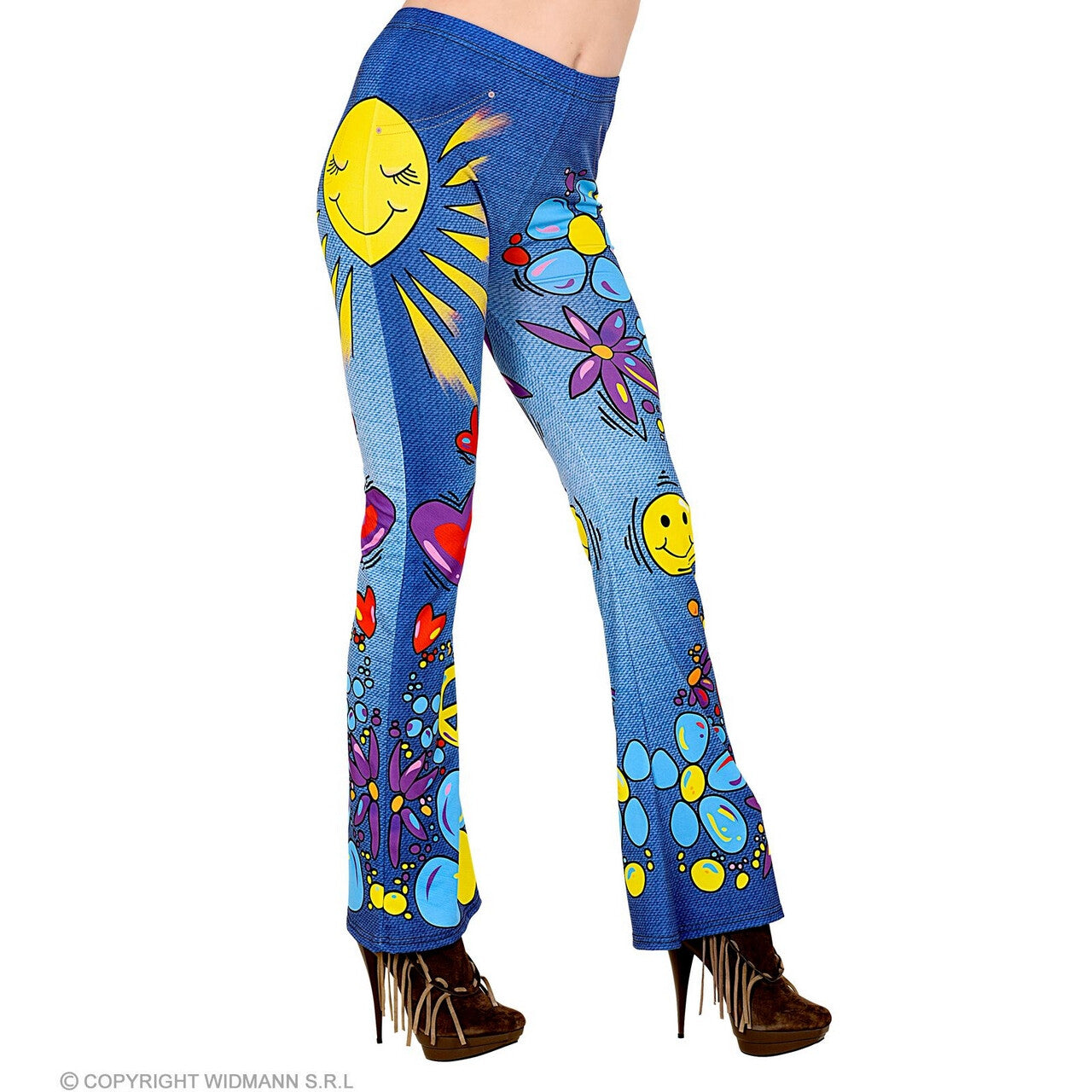 Op deze afbeelding zie je een Kostuums, van het merk Widmann. 70s Legging Hippie Peace Love And Happiness Vrouw