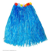 Op deze afbeelding zie je een Kostuums, van het merk Widmann. Lolana Hawaii Rokje Met Bloemenriem Lang 78 Centimeter, Blauw Vrouw