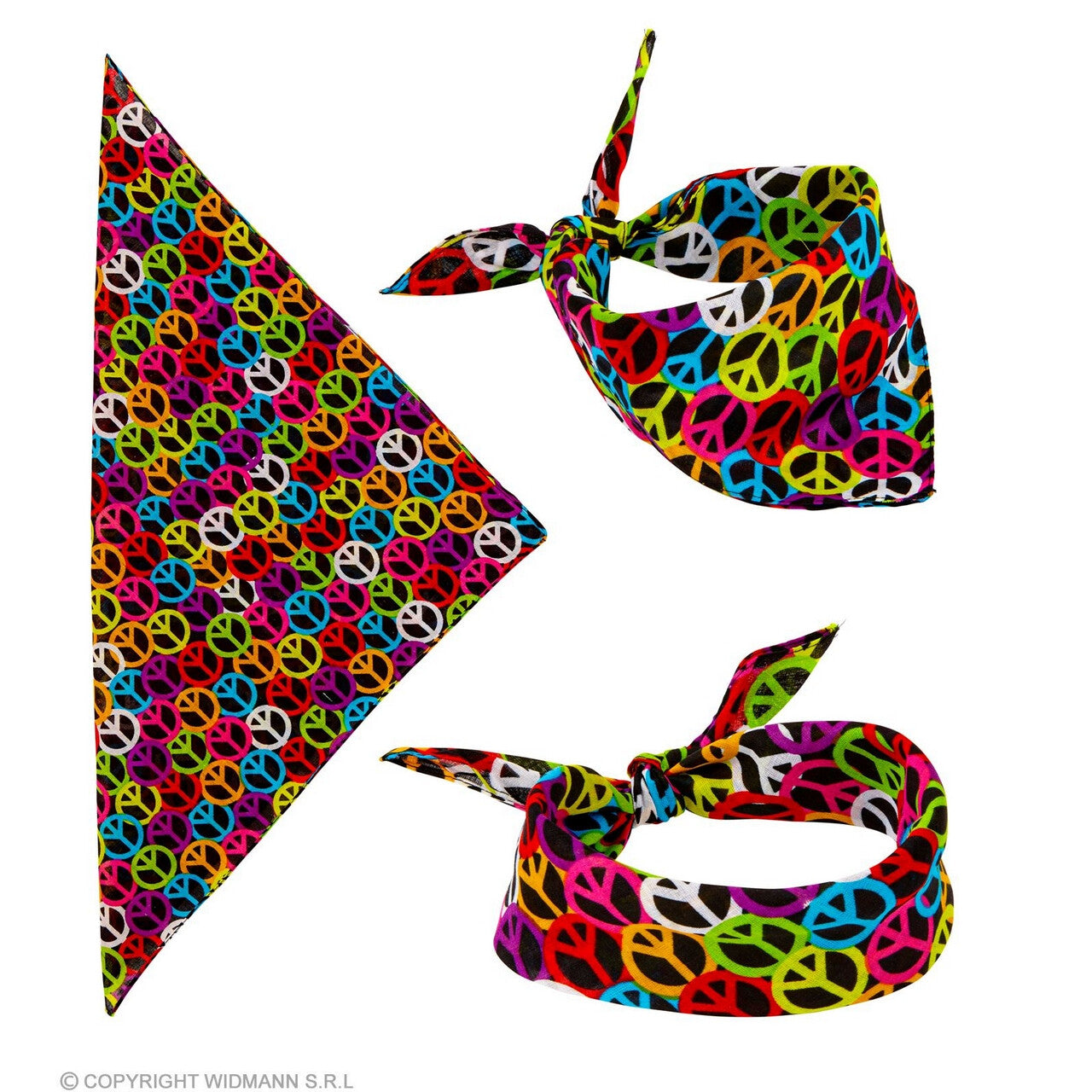 Op deze afbeelding zie je een Accessoires, van het merk Widmann. Bandana Happy Hippie Peace 55 X 55 Centimeter