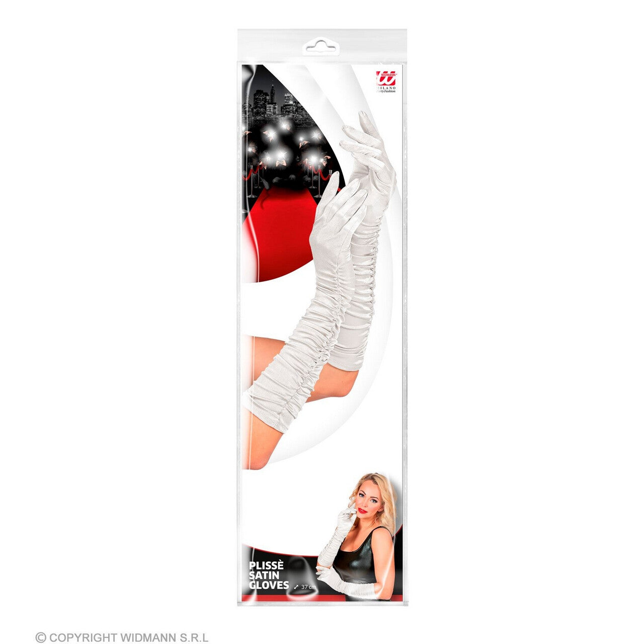 Op deze afbeelding zie je een Accessoires, van het merk Widmann. Witte Chique Satijnen Handschoenen Plisse 44 Centimeter