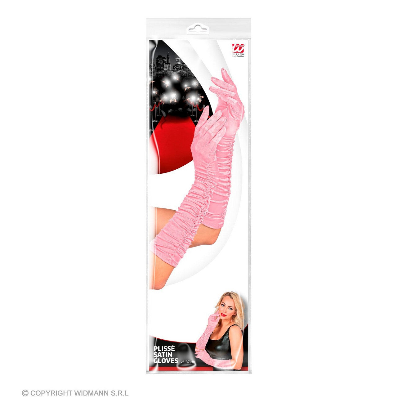 Op deze afbeelding zie je een Accessoires, van het merk Widmann. Roze Satijnen Handschoenen Prinses Peach Plisse 44 Centimeter
