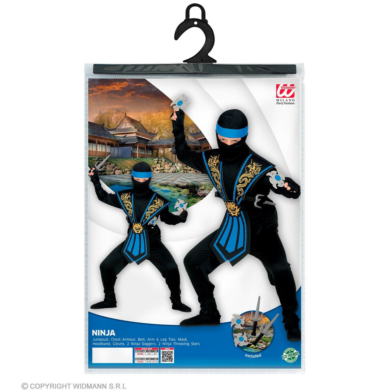 Op deze afbeelding zie je een Kostuums, van het merk Widmann. Meedogenloze Draken Ninja Met Wapens Kind Blauw Jongen Kostuum