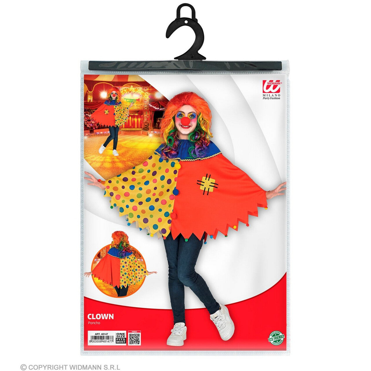 Op deze afbeelding zie je een Kostuums, van het merk Widmann. Grappige Clown Pollie Poncho Kind Kind