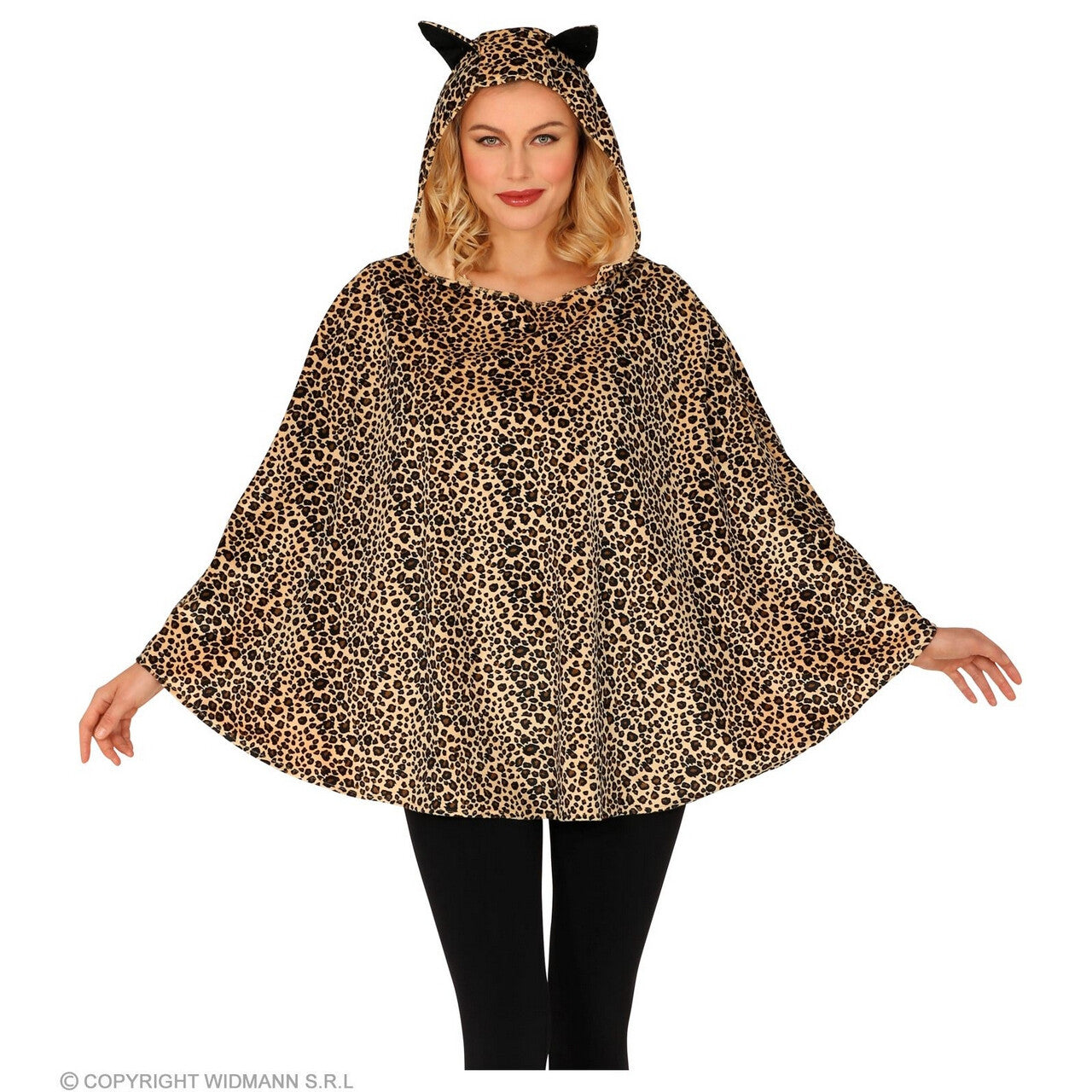 Op deze afbeelding zie je een Kostuums, van het merk Widmann. Kitty Cate Luipaard Poncho