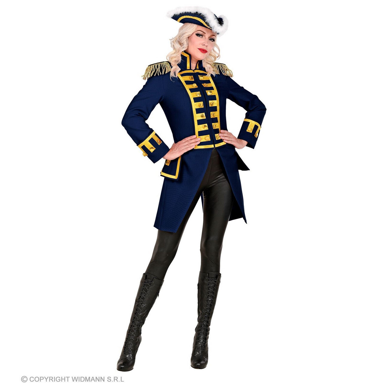 Op deze afbeelding zie je een Kostuums, van het merk Widmann. Franse Parade Jas Blauw Vrouw
