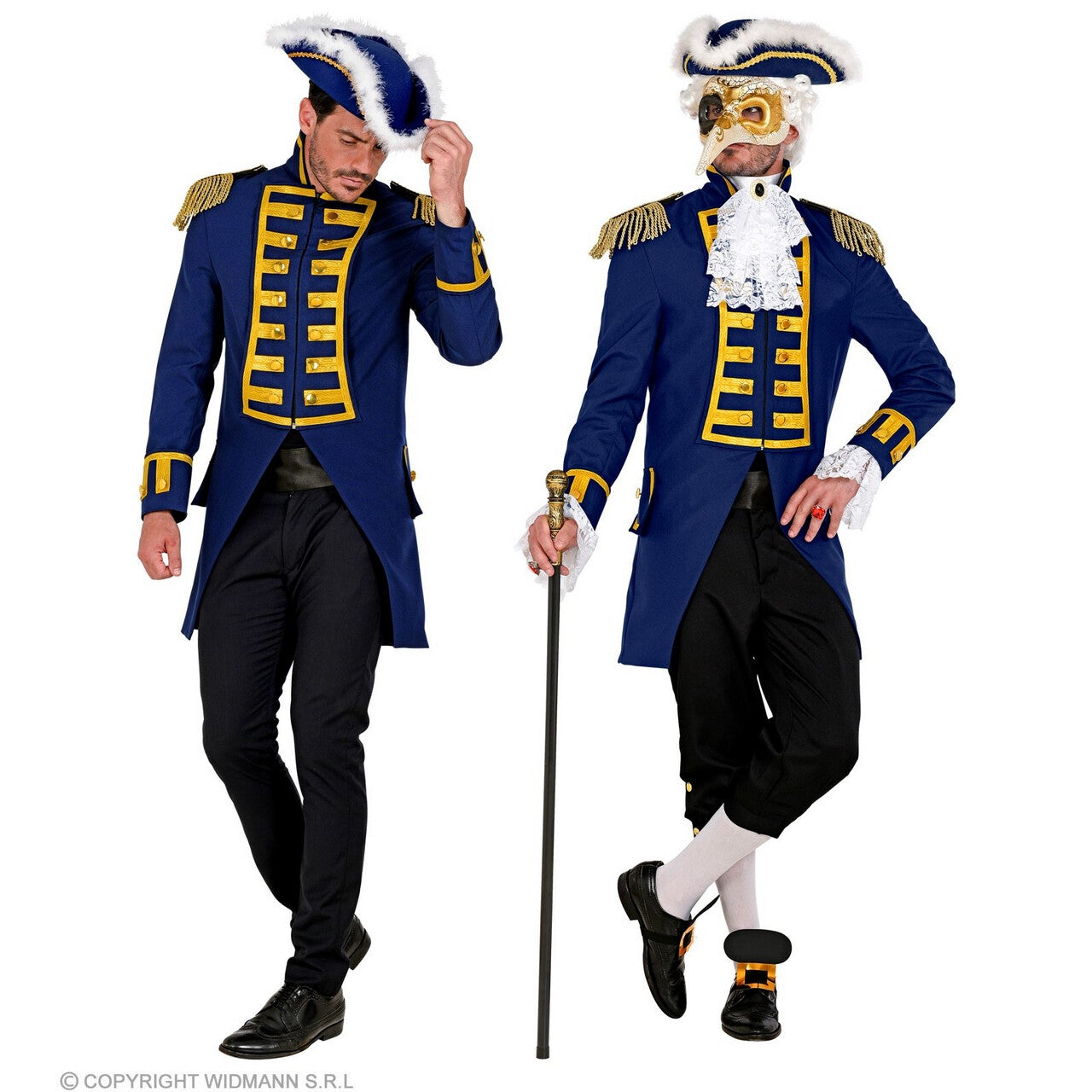 Op deze afbeelding zie je een Kostuums, van het merk Widmann. Deftige Franse Parade Jas Blauw Man