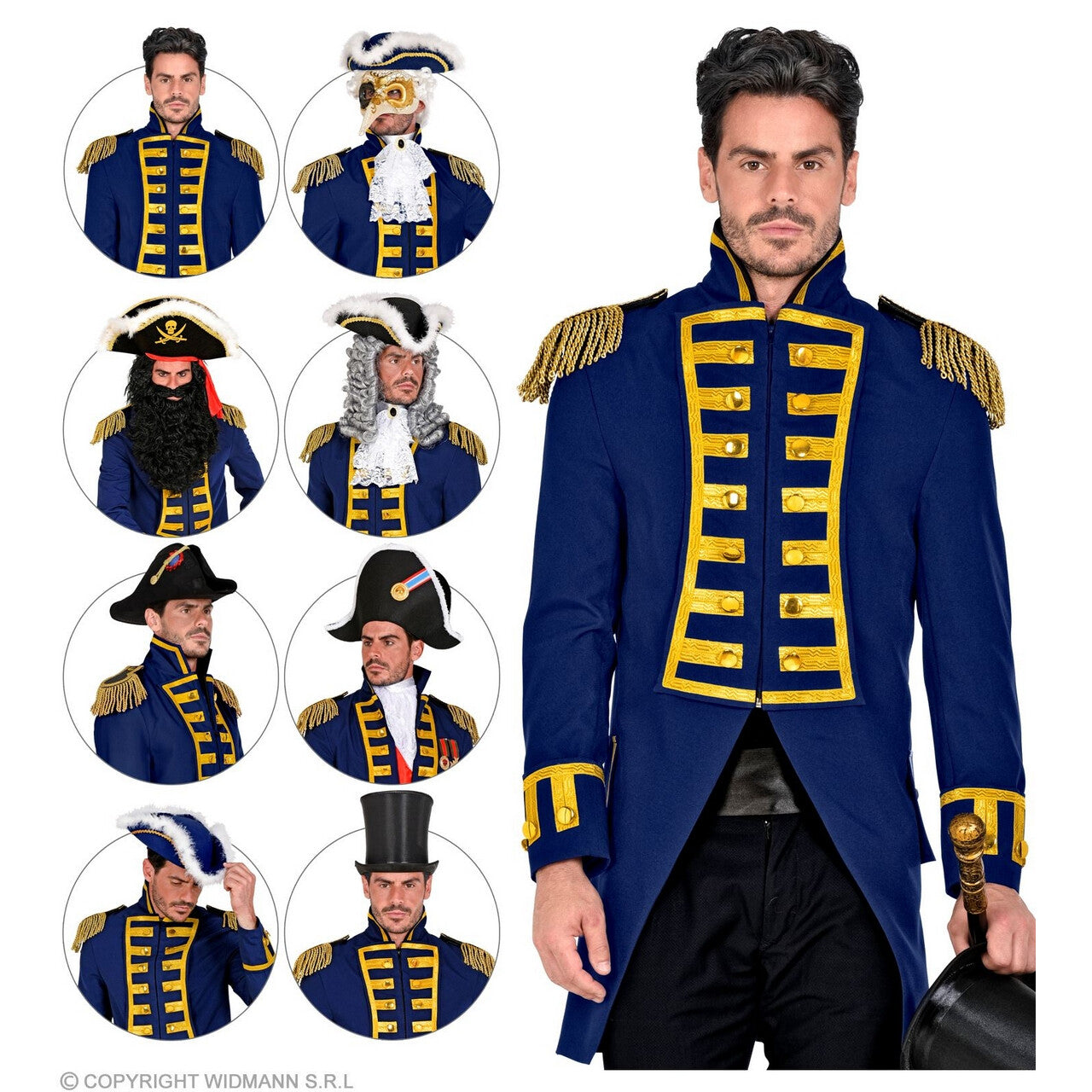 Op deze afbeelding zie je een Kostuums, van het merk Widmann. Deftige Franse Parade Jas Blauw Man