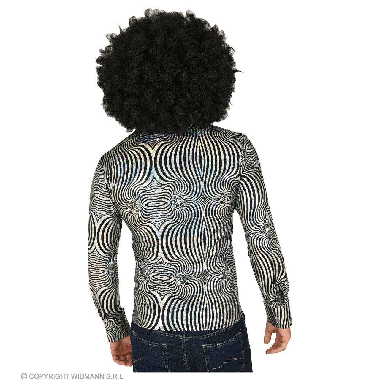 Op deze afbeelding zie je een Kostuums, van het merk Widmann. 70s Verblindend Schitterend Disco Shirt Zilver Man