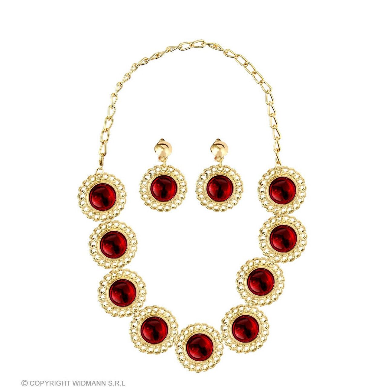 Op deze afbeelding zie je een Accessoires, van het merk Widmann. Sieraden Set Koningin Rood En Goud