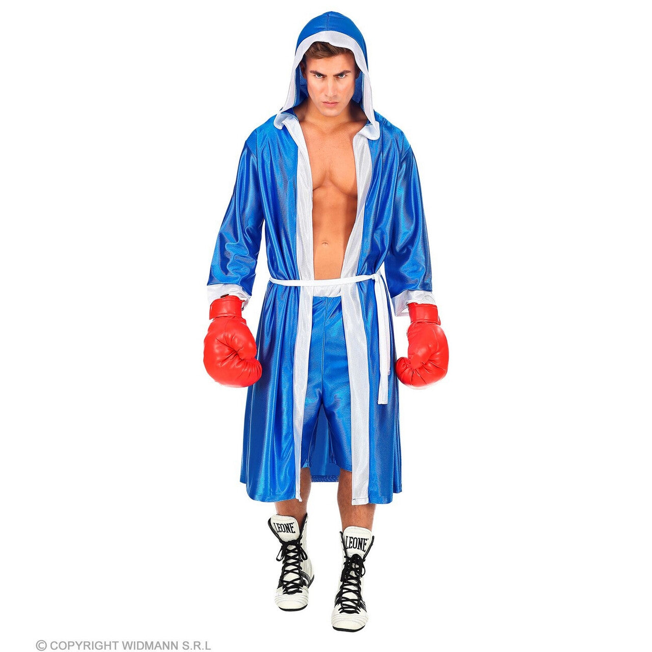 Op deze afbeelding zie je een Kostuums, van het merk Widmann. Bokser King Of The Ring Blauw Man Kostuum