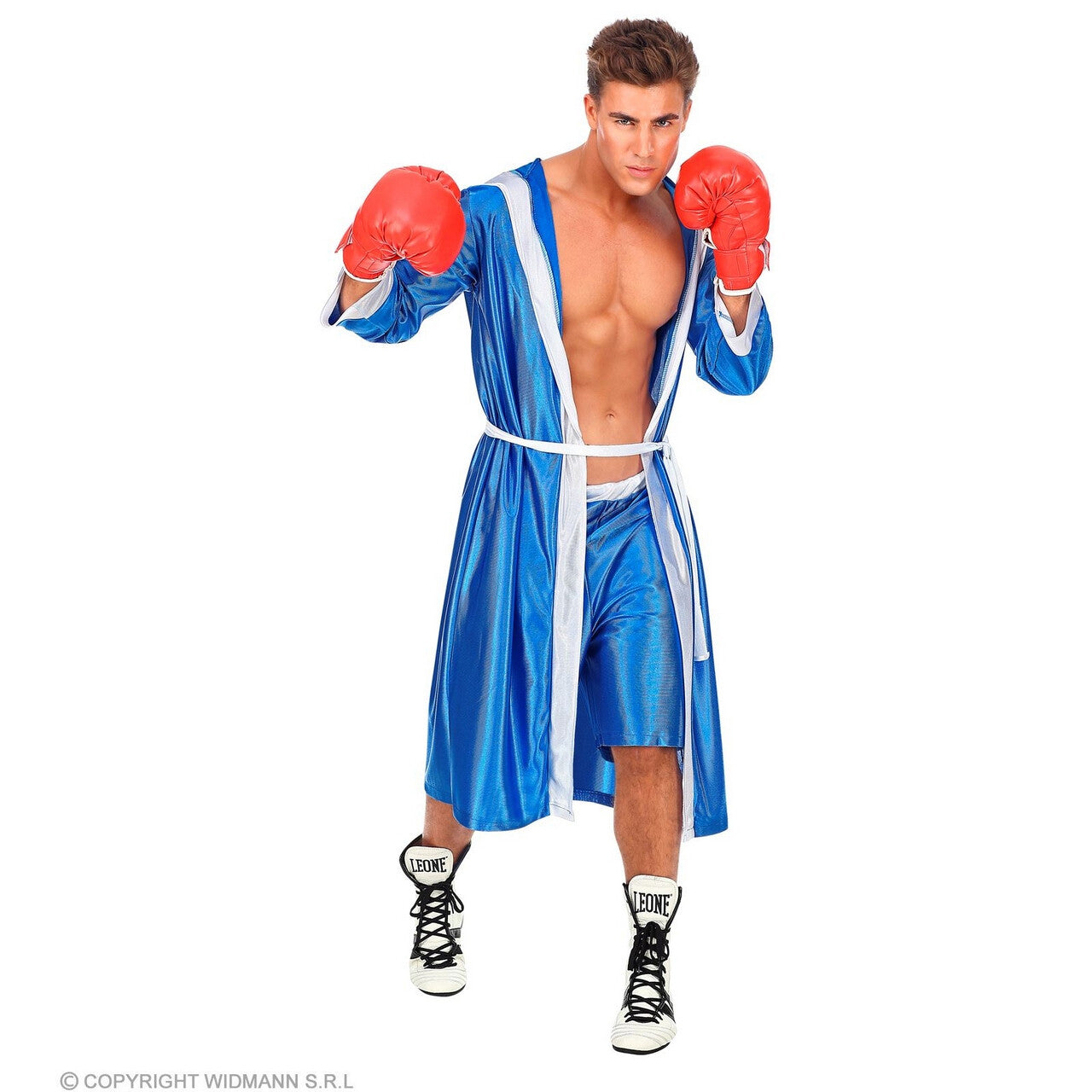 Op deze afbeelding zie je een Kostuums, van het merk Widmann. Bokser King Of The Ring Blauw Man Kostuum