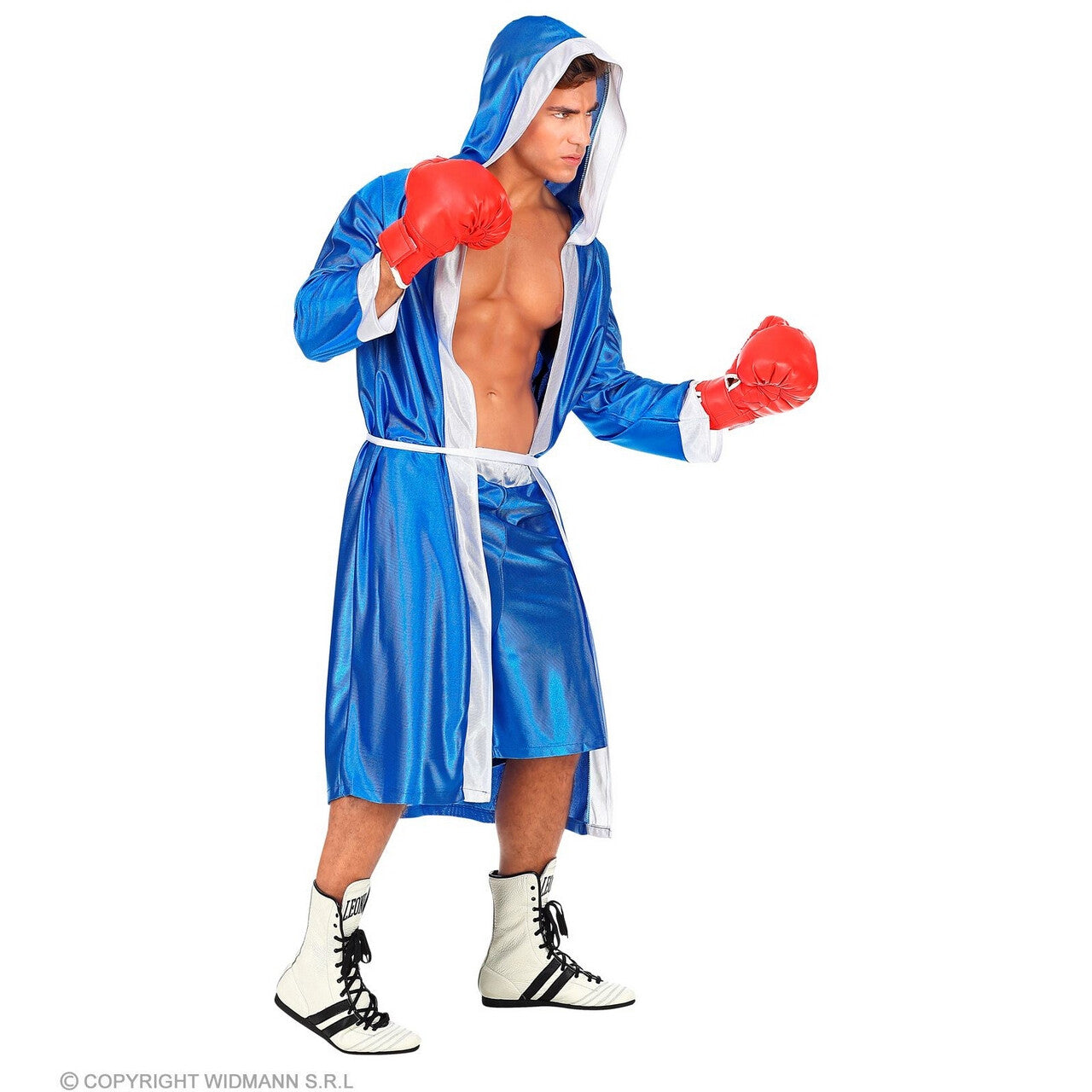 Op deze afbeelding zie je een Kostuums, van het merk Widmann. Bokser King Of The Ring Blauw Man Kostuum