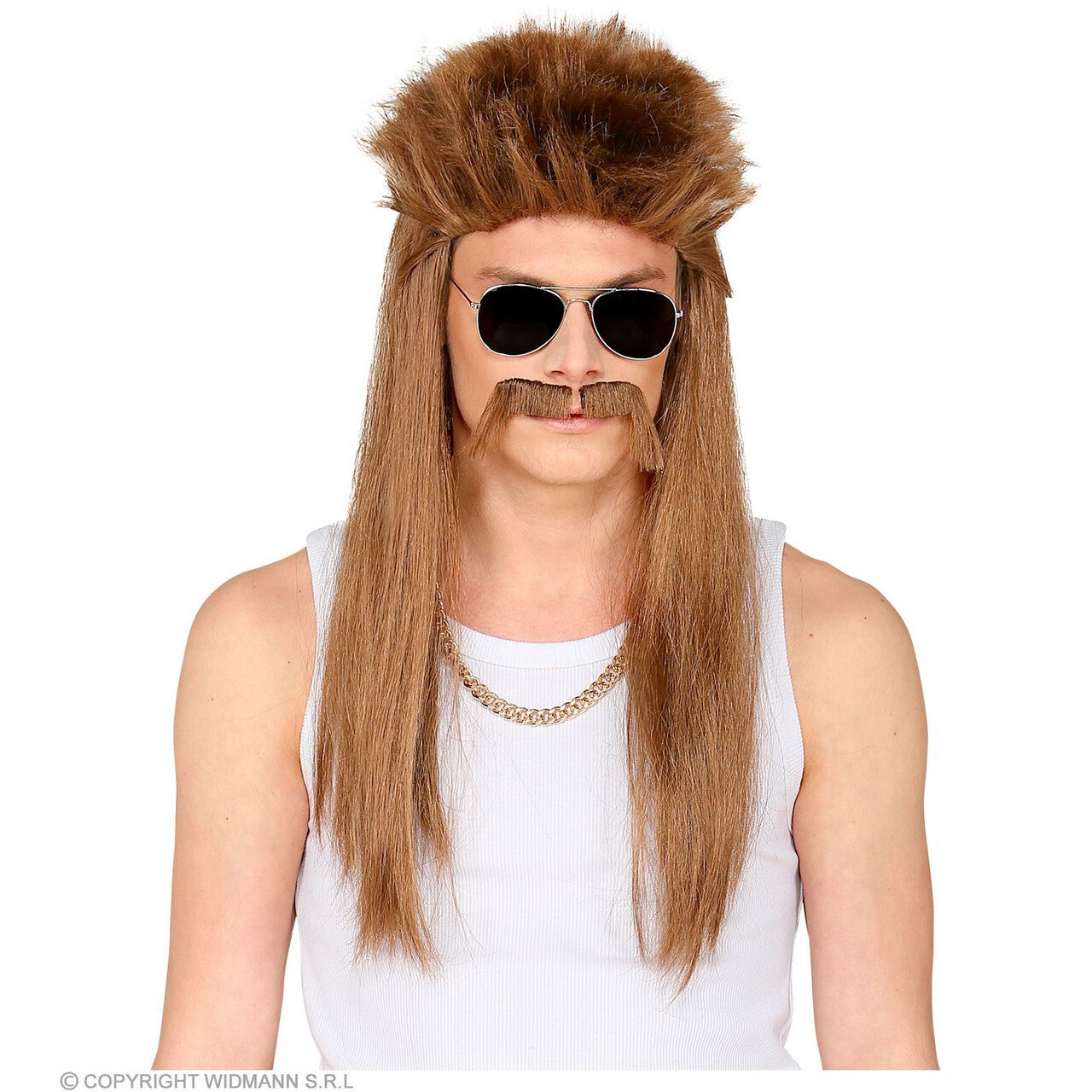 Op deze afbeelding zie je een Accessoires, van het merk Widmann. Pruik New Kids Redneck Met Snor