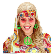 Op deze afbeelding zie je een Accessoires, van het merk Widmann. Hippie Set Peace Ketting En Oorbellen Neon Groen
