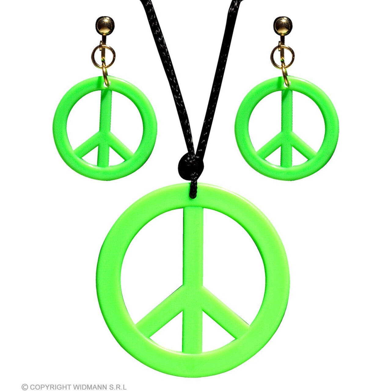 Op deze afbeelding zie je een Accessoires, van het merk Widmann. Hippie Set Peace Ketting En Oorbellen Neon Groen