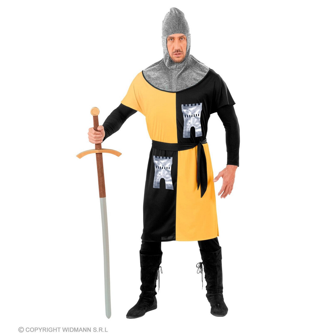 Op deze afbeelding zie je een Kostuums, van het merk Widmann. Middeleeuwse Strijder Van Het Geelkasteel Man Kostuum
