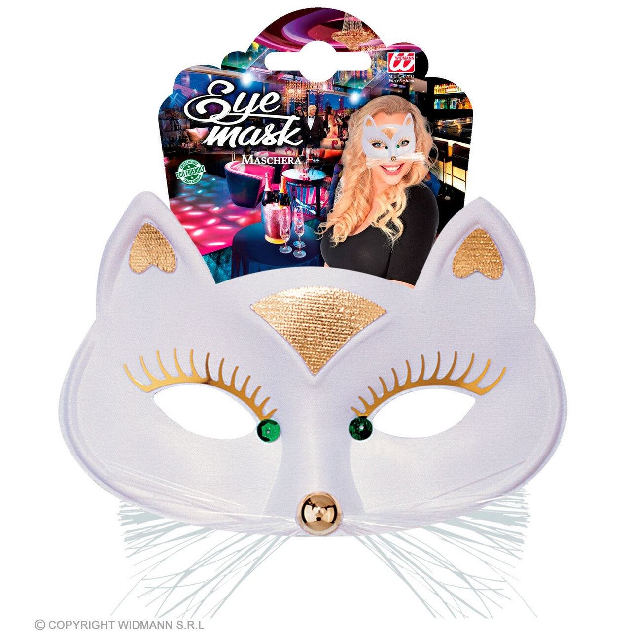 Op deze afbeelding zie je een Accessoires, van het merk Widmann. Oogmasker Kat Met Snorharen, Wit