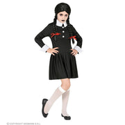 Op deze afbeelding zie je een Kostuums, van het merk Widmann. Duistere Wednesday Addams Meisje Kostuum
