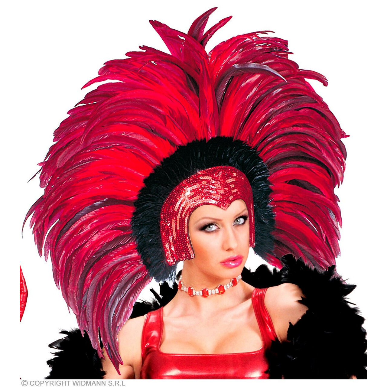 Op deze afbeelding zie je een Accessoires, van het merk Widmann. Hoofdbedekking Met Veren Brazil Zomercarnaval Rood