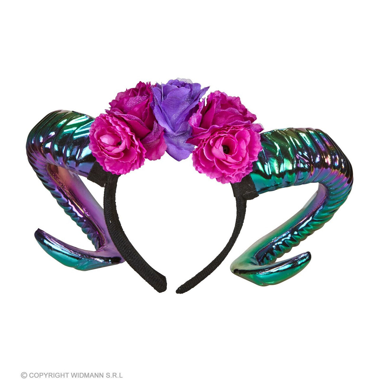 Op deze afbeelding zie je een Accessoires, van het merk Widmann. Fantasy Ram Hoofdband Met Bloemen