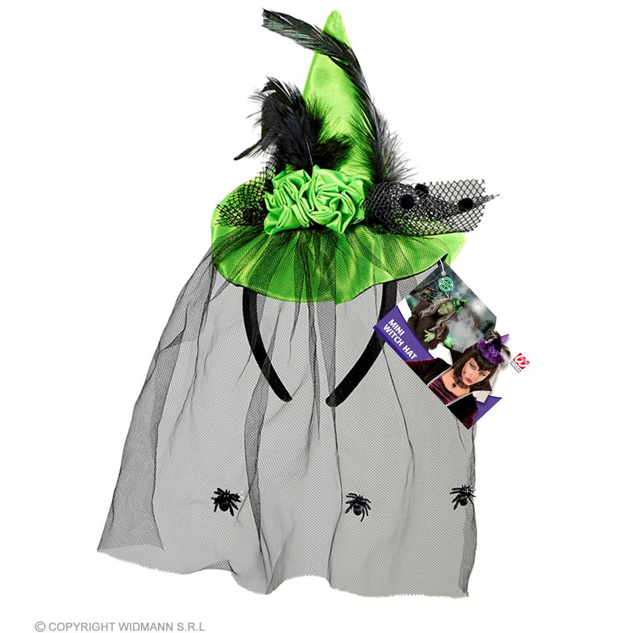 Op deze afbeelding zie je een Accessoires, van het merk Widmann. Groene Mini Heksenhoed Met Sluier
